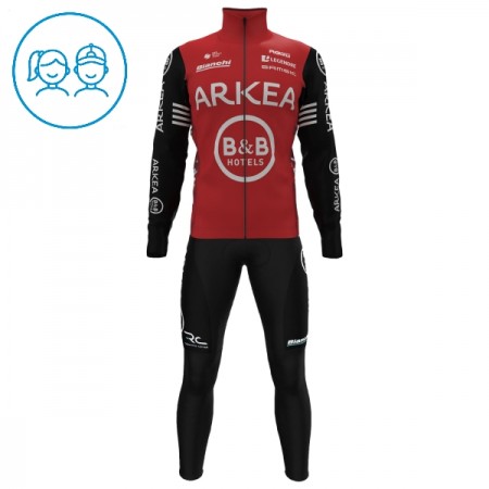 Set Fietsshirt Lange Mouw + Lange Koersbroek 2025 Arkea-B B Hotels Rood Kids