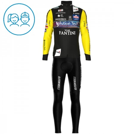 Set Fietsshirt Lange Mouw + Lange Koersbroek 2025 Solution Tech Vini Fantini Zwart Kids