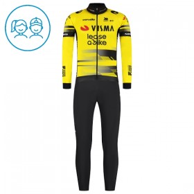 Set Fietsshirt Lange Mouw + Lange Koersbroek 2025 Visma Lease A Bike Geel Kids