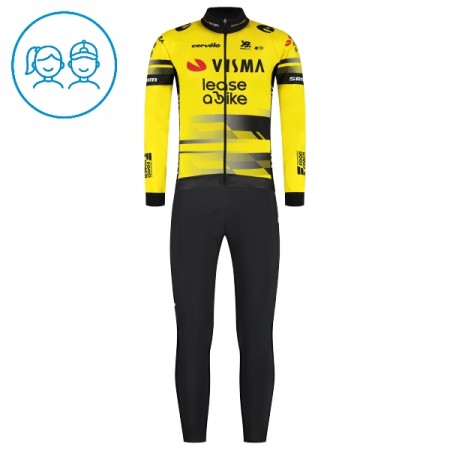 Set Fietsshirt Lange Mouw + Lange Koersbroek 2025 Visma Lease A Bike Geel Kids