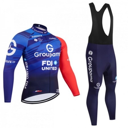 Set Fietsshirt Lange Mouw + Lange Koersbroek 2026 Groupama FDJ Blauw