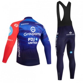 Set Fietsshirt Lange Mouw + Lange Koersbroek 2026 Groupama FDJ Blauw