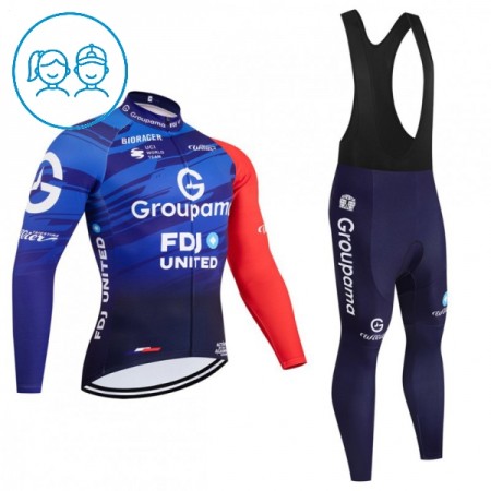 Set Fietsshirt Lange Mouw + Lange Koersbroek 2026 Groupama FDJ Blauw Kids