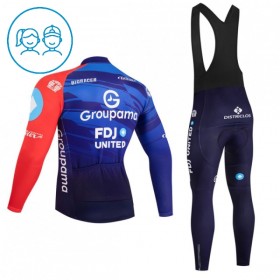 Set Fietsshirt Lange Mouw + Lange Koersbroek 2026 Groupama FDJ Blauw Kids