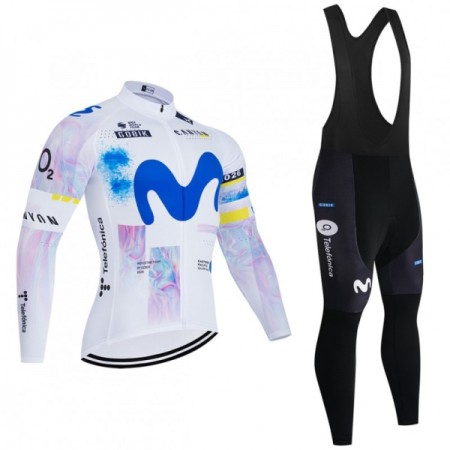 Set Fietsshirt Lange Mouw + Lange Koersbroek 2026 Movistar Team Wit