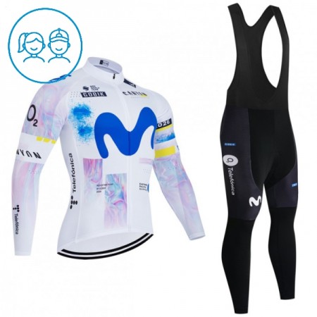 Set Fietsshirt Lange Mouw + Lange Koersbroek 2026 Movistar Team Wit Kids