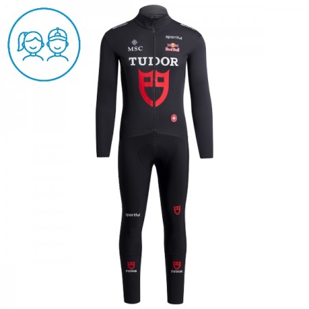 Set Fietsshirt Lange Mouw + Lange Koersbroek 2026 Tudor Pro Cycling Team Zwart Kids
