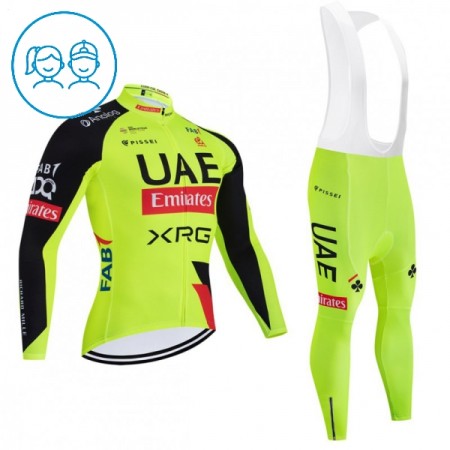 Set Fietsshirt Lange Mouw + Lange Koersbroek 2026 UAE TEAM EMIRATES XRG Geel Kids