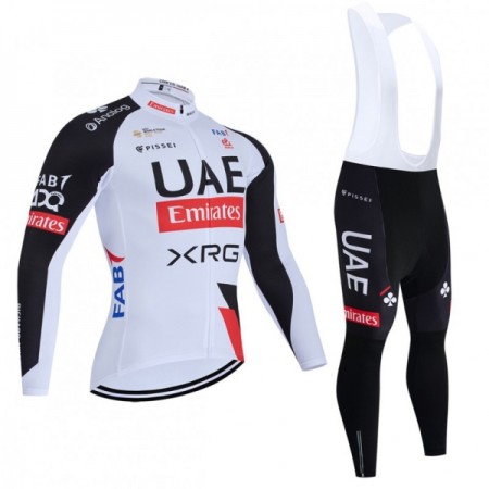 Set Fietsshirt Lange Mouw + Lange Koersbroek 2026 UAE TEAM EMIRATES XRG Wit