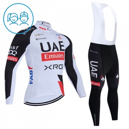 Set Fietsshirt Lange Mouw + Lange Koersbroek 2026 UAE TEAM EMIRATES XRG Wit Kids