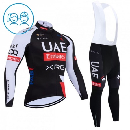 Set Fietsshirt Lange Mouw + Lange Koersbroek 2026 UAE TEAM EMIRATES XRG Zwart Kids