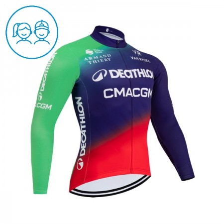 Wielershirt 2026 Decathlon CMA CGM Lange Mouw Blauw Kids