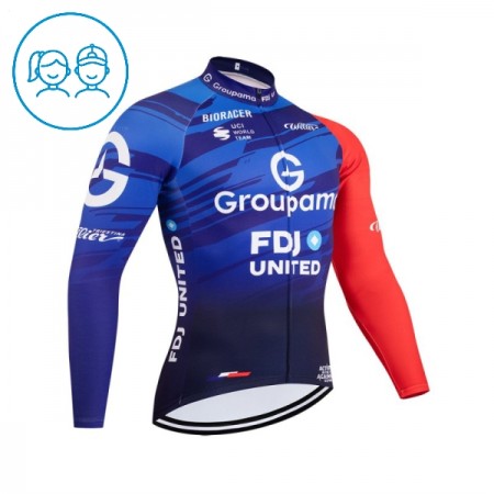 Wielershirt 2026 Groupama FDJ Lange Mouw Blauw Kids