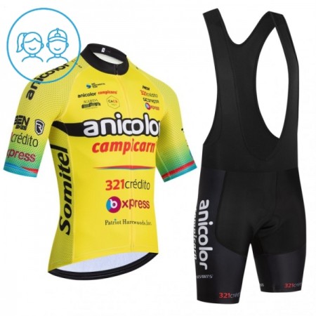 Set Fietsshirt + Korte Koersbroek 2026 Anicolor Campicarn Geel Kids