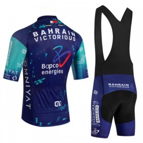 Set Fietsshirt + Korte Koersbroek 2026 Bahrain Victorious Blauw