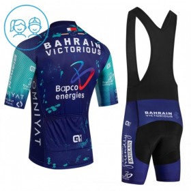 Set Fietsshirt + Korte Koersbroek 2026 Bahrain Victorious Blauw Kids