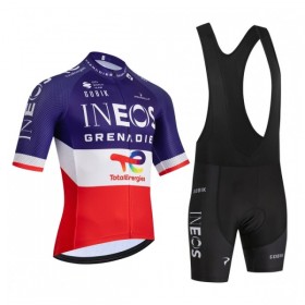 Set Fietsshirt + Korte Koersbroek 2026 INEOS Grenadiers France Champion Blauw