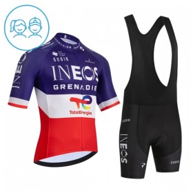 Set Fietsshirt + Korte Koersbroek 2026 INEOS Grenadiers France Champion Blauw Kids