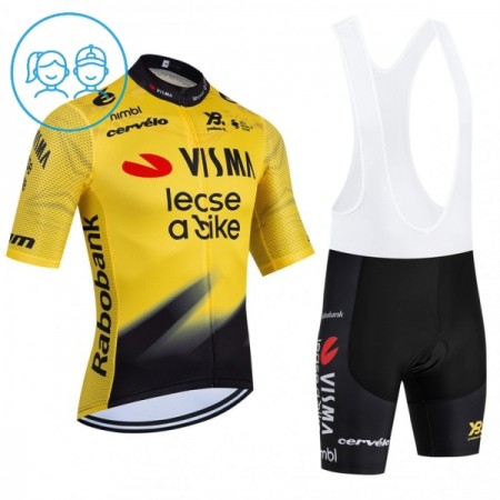 Set Fietsshirt + Korte Koersbroek 2026 Visma Lease A Bike Geel Kids