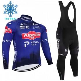 Set Fietsshirt Lange Mouw + Lange Koersbroek 2026 Alpecin Premier Tech Winter Thermal Fleece Blauw