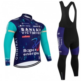 Set Fietsshirt Lange Mouw + Lange Koersbroek 2026 Bahrain Victorious Blauw