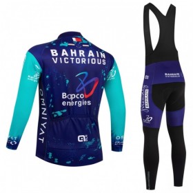 Set Fietsshirt Lange Mouw + Lange Koersbroek 2026 Bahrain Victorious Blauw