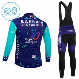 Set Fietsshirt Lange Mouw + Lange Koersbroek 2026 Bahrain Victorious Blauw Kids