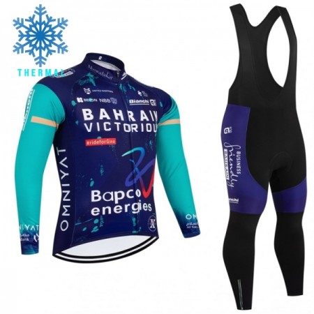 Set Fietsshirt Lange Mouw + Lange Koersbroek 2026 Bahrain Victorious Winter Thermal Fleece Blauw Set Fietsshirt Lange Mouw + Lange Koersbroek 2026 Bahrain Victorious Winter Thermal Fleece Blauw