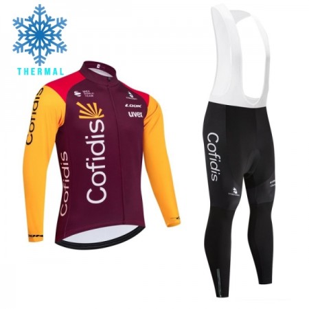 Set Fietsshirt Lange Mouw + Lange Koersbroek 2026 Cofidis Winter Thermal Fleece Rood