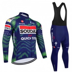 Set Fietsshirt Lange Mouw + Lange Koersbroek 2026 Soudal Quick Step Blauw