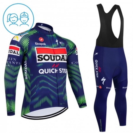 Set Fietsshirt Lange Mouw + Lange Koersbroek 2026 Soudal Quick Step Blauw Kids