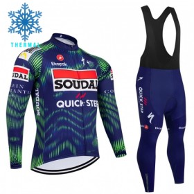 Set Fietsshirt Lange Mouw + Lange Koersbroek 2026 Soudal Quick Step Winter Thermal Fleece Blauw