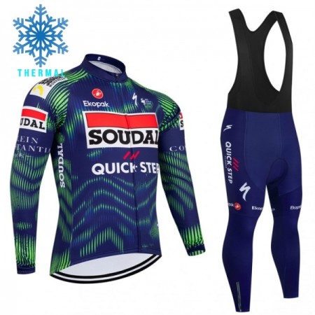 Set Fietsshirt Lange Mouw + Lange Koersbroek 2026 Soudal Quick Step Winter Thermal Fleece Blauw