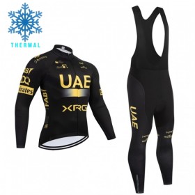 Set Fietsshirt Lange Mouw + Lange Koersbroek 2026 UAE TEAM EMIRATES XRG Winter Thermal Fleece Geel