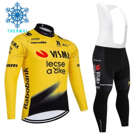 Set Fietsshirt Lange Mouw + Lange Koersbroek 2026 Visma Lease A Bike Winter Thermal Fleece Geel Set Fietsshirt Lange Mouw + Lange Koersbroek 2026 Visma Lease A Bike Winter Thermal Fleece Geel