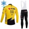 Set Fietsshirt Lange Mouw + Lange Koersbroek 2026 Visma Lease A Bike Winter Thermal Fleece Geel