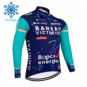 Wielershirt 2026 Bahrain Victorious Lange Mouw Winter Thermal Fleece Blauw