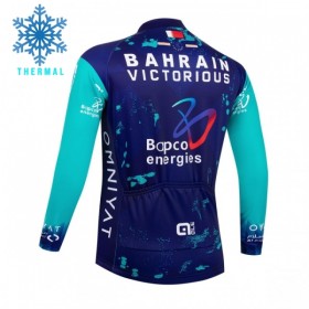 Wielershirt 2026 Bahrain Victorious Lange Mouw Winter Thermal Fleece Blauw