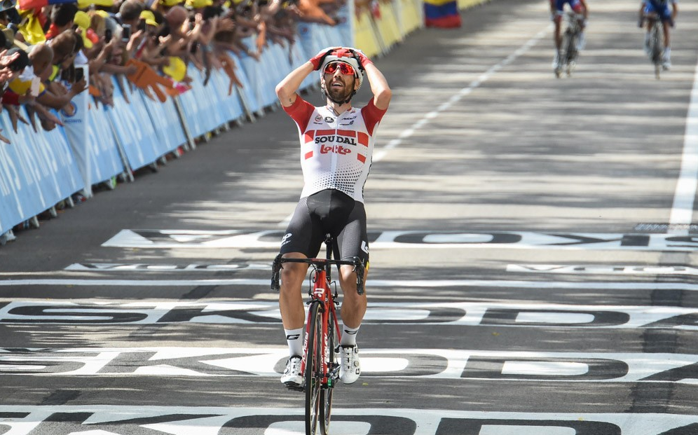 De Gendt wint de etappe met een enkele vlucht